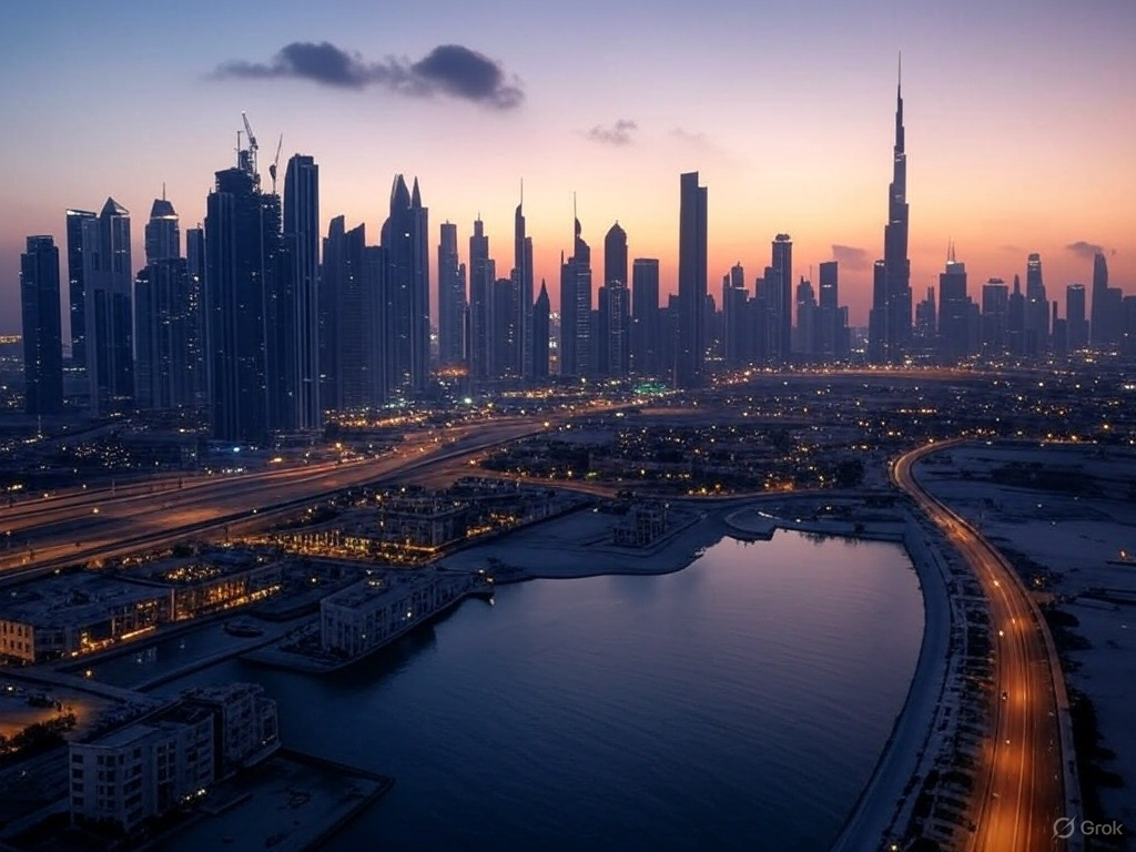 Dubai skyline with professional looking for job opportunities